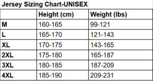 Northern Lights Fan Jersey-Aurora Edition-Size Chart