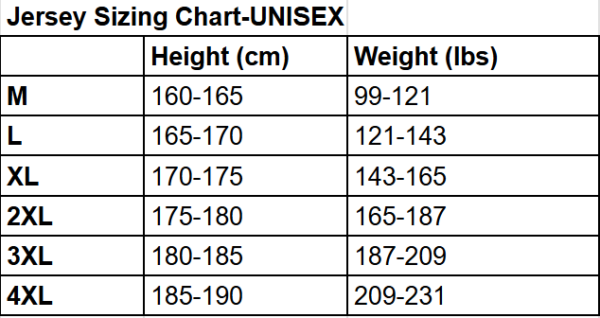 Northern Lights Fan Jersey-Aurora Edition-Size Chart