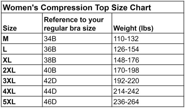 Women's Compression Top Size Chart